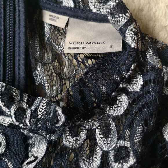 Vero Moda Navy Blue & Silver lace dress S - Picture 9 of 12